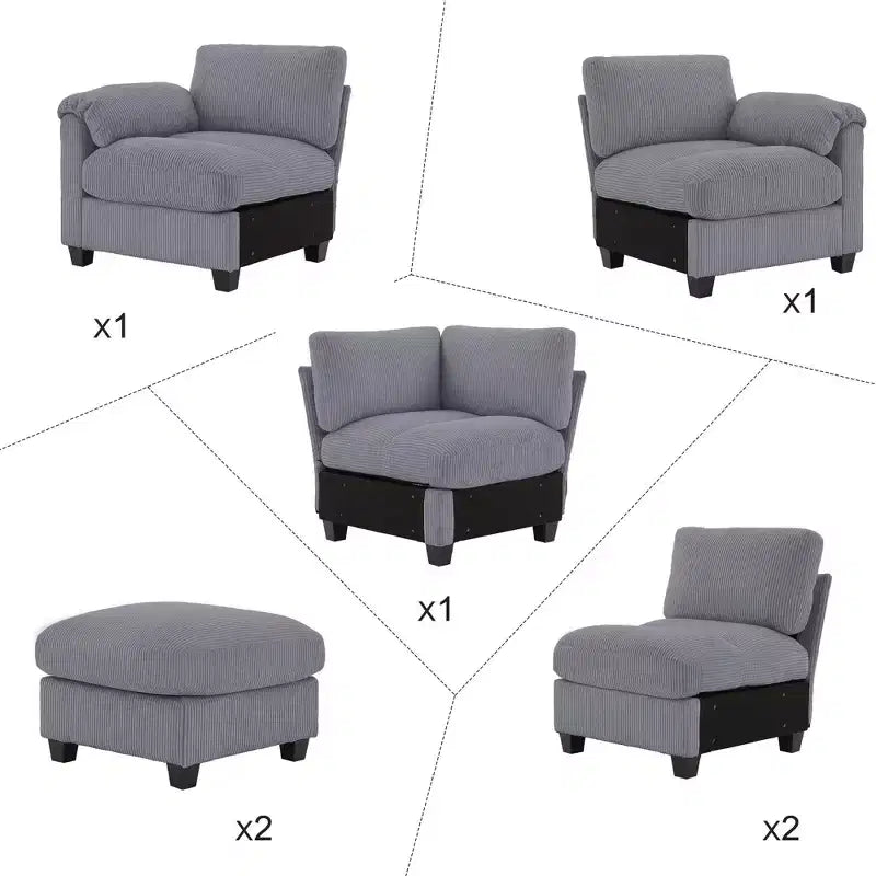 Divano componibile in velluto a coste HYLEORY con doppio pouf mobile, divano comodo rivestito a forma di U con cuscino a due strati per soggiorno
