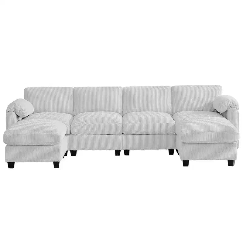 Divano componibile in velluto a coste HYLEORY con doppio pouf mobile, divano comodo rivestito a forma di U con cuscino a due strati per soggiorno
