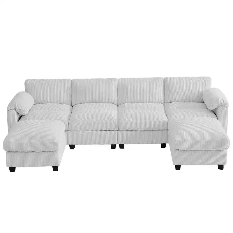 Divano componibile in velluto a coste HYLEORY con doppio pouf mobile, divano comodo rivestito a forma di U con cuscino a due strati per soggiorno