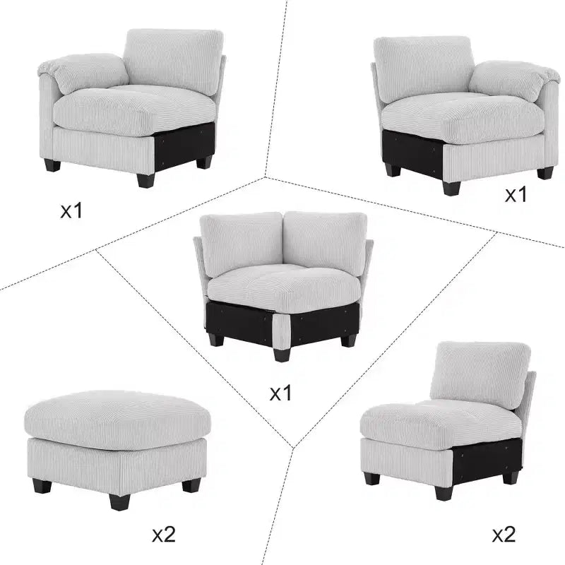 Divano componibile in velluto a coste HYLEORY con doppio pouf mobile, divano comodo rivestito a forma di U con cuscino a due strati per soggiorno