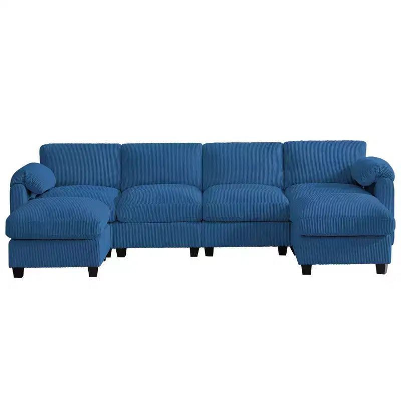 Divano componibile in velluto a coste HYLEORY con doppio pouf mobile, divano comodo rivestito a forma di U con cuscino a due strati per soggiorno