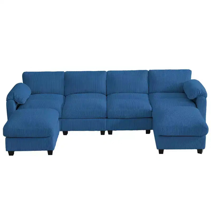 Divano componibile in velluto a coste HYLEORY con doppio pouf mobile, divano comodo rivestito a forma di U con cuscino a due strati per soggiorno