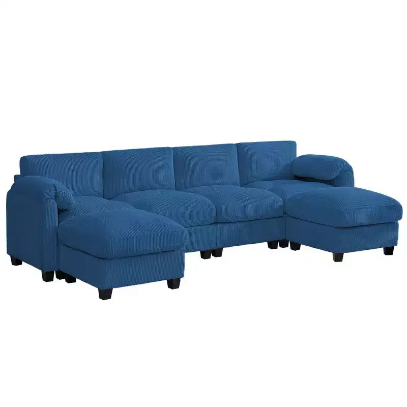 Divano componibile in velluto a coste HYLEORY con doppio pouf mobile, divano comodo rivestito a forma di U con cuscino a due strati per soggiorno