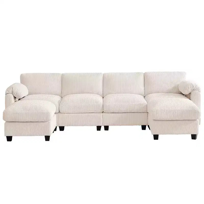 Divano componibile in velluto a coste HYLEORY con doppio pouf mobile, divano comodo rivestito a forma di U con cuscino a due strati per soggiorno