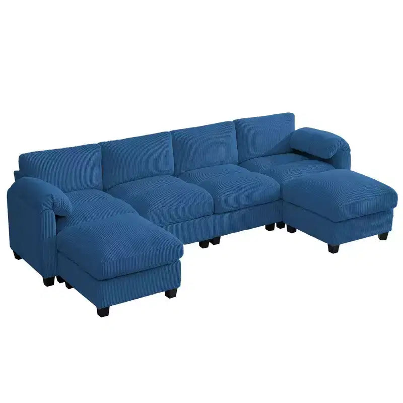 Divano componibile in velluto a coste HYLEORY con doppio pouf mobile, divano comodo rivestito a forma di U con cuscino a due strati per soggiorno