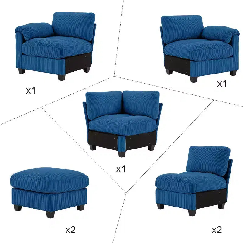 Divano componibile in velluto a coste HYLEORY con doppio pouf mobile, divano comodo rivestito a forma di U con cuscino a due strati per soggiorno