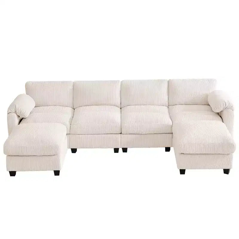 Divano componibile in velluto a coste HYLEORY con doppio pouf mobile, divano comodo rivestito a forma di U con cuscino a due strati per soggiorno