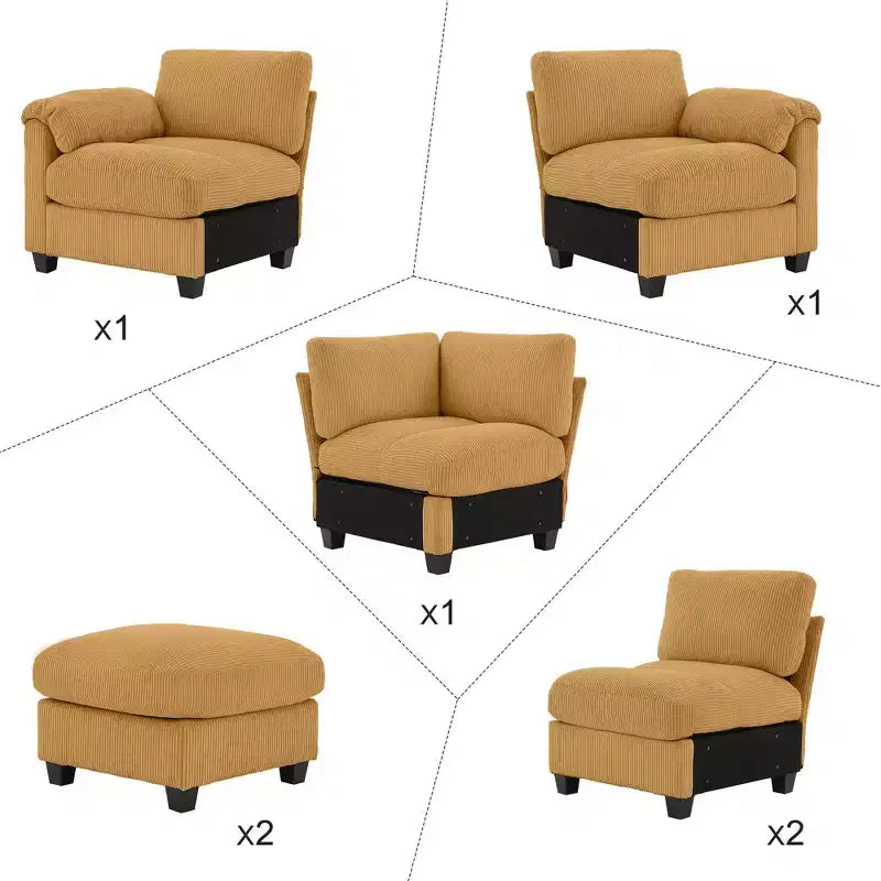 Divano componibile in velluto a coste HYLEORY con doppio pouf mobile, divano comodo rivestito a forma di U con cuscino a due strati per soggiorno