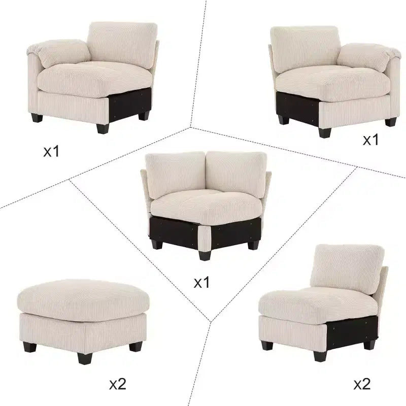 Divano componibile in velluto a coste HYLEORY con doppio pouf mobile, divano comodo rivestito a forma di U con cuscino a due strati per soggiorno