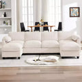 HYLEORY Corduroy Modular Sectional Sofa with Double Movable Ottomans, U-Shape Upholstered Comfy Couch with Two-Layer Seat Cushion for Living Room
