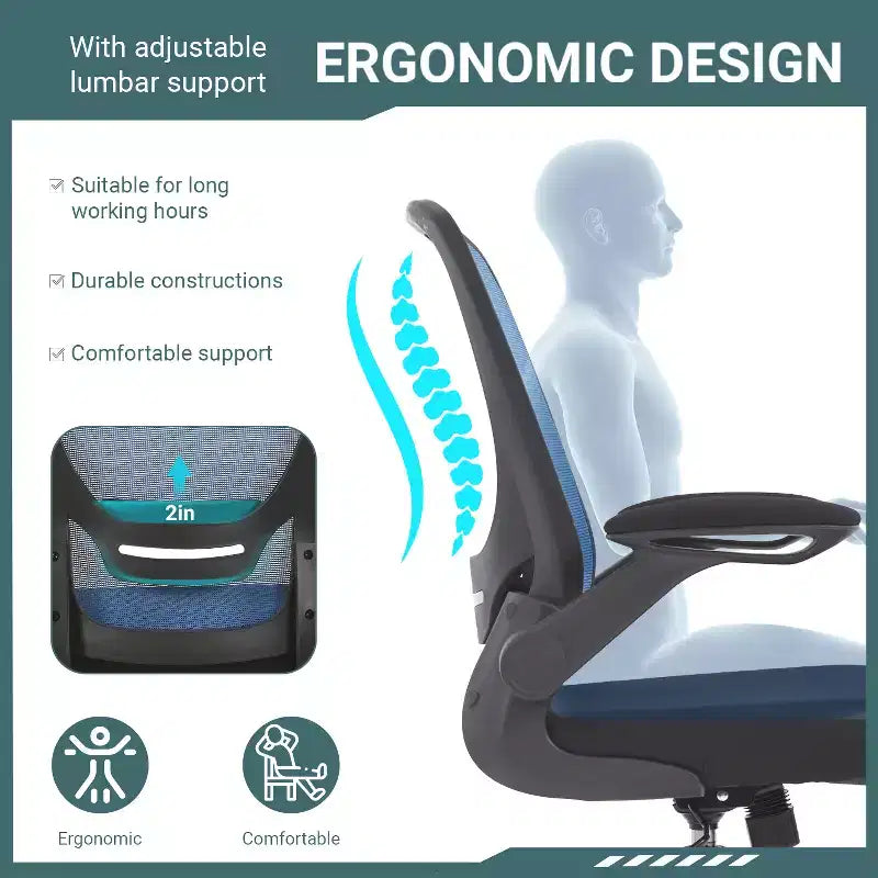 BestMassage Sedia da ufficio Sedia da computer con schienale in rete, altezza regolabile, funzione girevole e braccioli ribaltabili