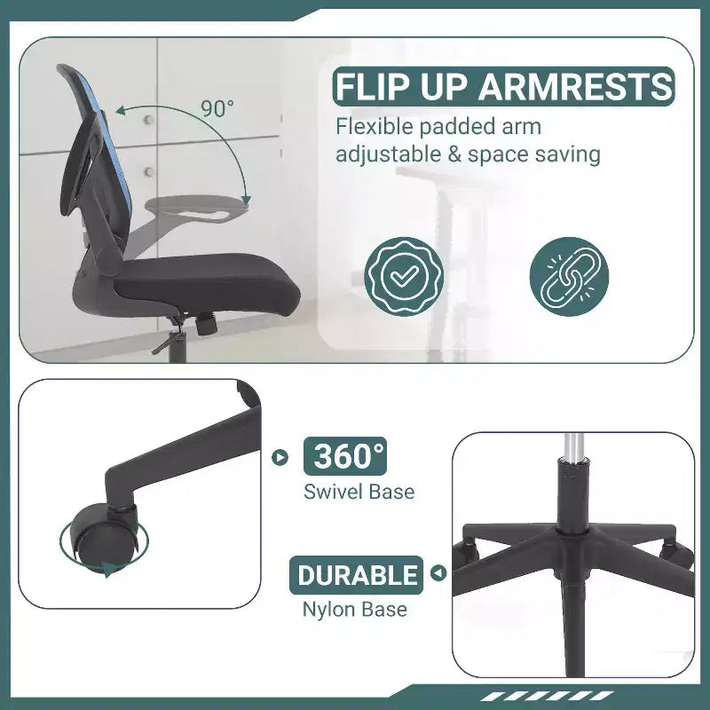 BestMassage Sedia da ufficio Sedia da computer con schienale in rete, altezza regolabile, funzione girevole e braccioli ribaltabili