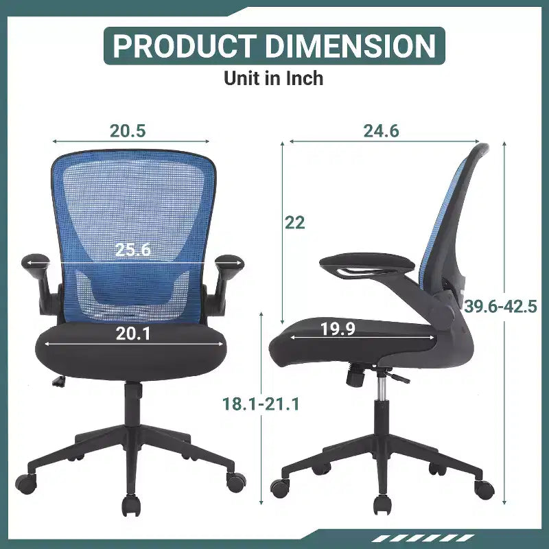 BestMassage Sedia da ufficio Sedia da computer con schienale in rete, altezza regolabile, funzione girevole e braccioli ribaltabili