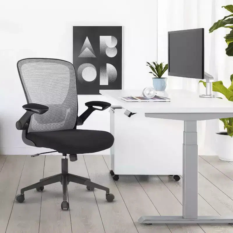 BestMassage Sedia da ufficio Sedia da computer con schienale in rete, altezza regolabile, funzione girevole e braccioli ribaltabili