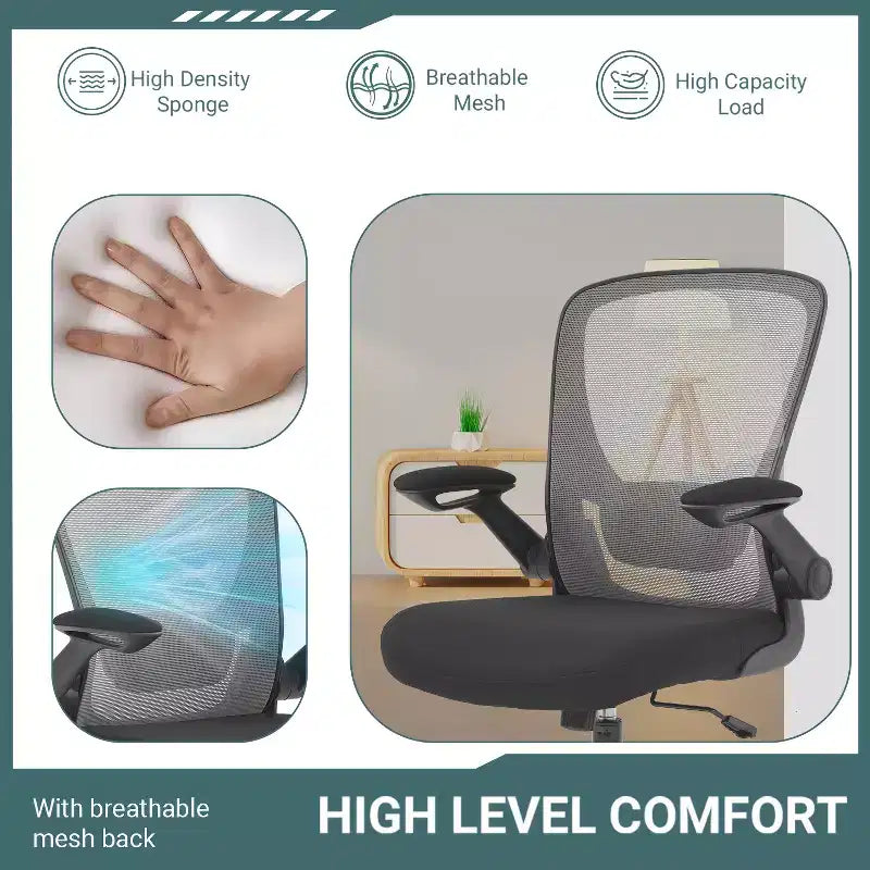BestMassage Sedia da ufficio Sedia da computer con schienale in rete, altezza regolabile, funzione girevole e braccioli ribaltabili