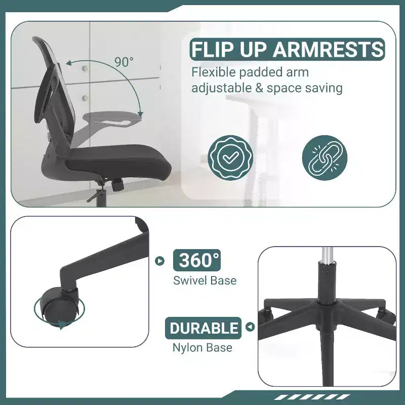 BestMassage Sedia da ufficio Sedia da computer con schienale in rete, altezza regolabile, funzione girevole e braccioli ribaltabili