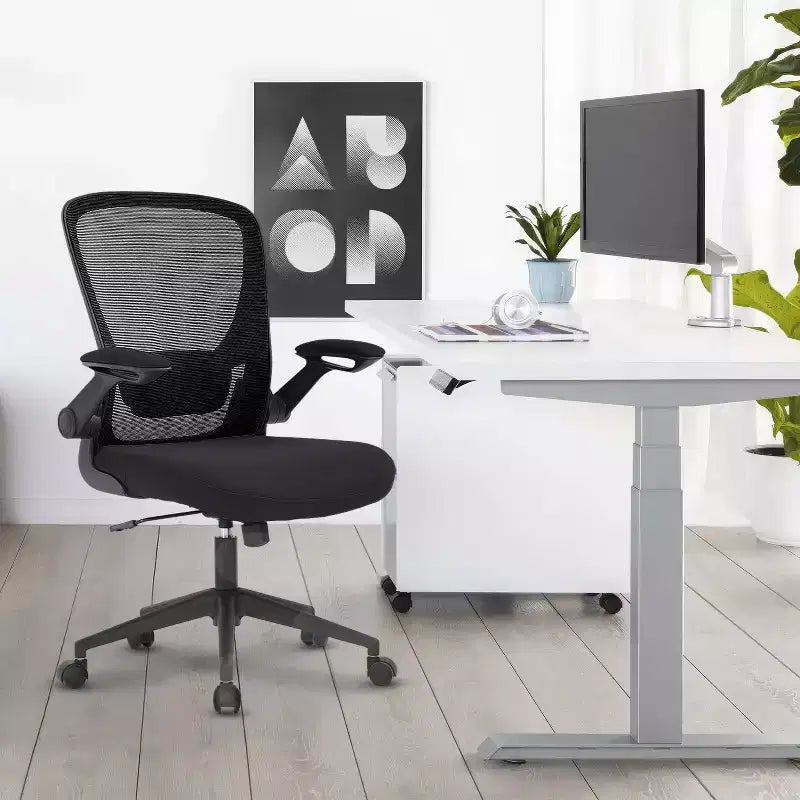 BestMassage Sedia da ufficio Sedia da computer con schienale in rete, altezza regolabile, funzione girevole e braccioli ribaltabili