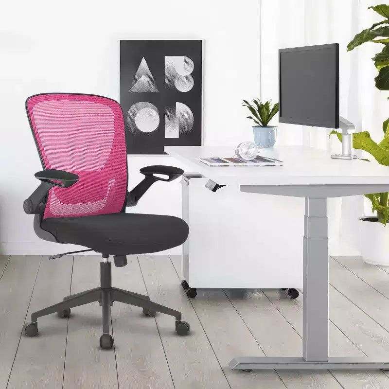 BestMassage Sedia da ufficio Sedia da computer con schienale in rete, altezza regolabile, funzione girevole e braccioli ribaltabili