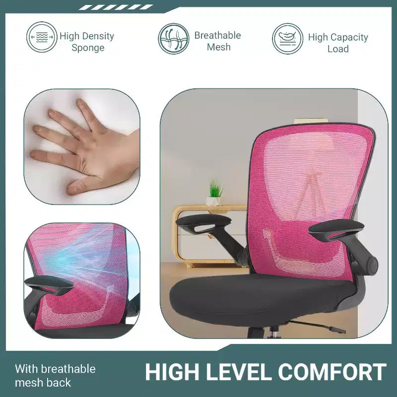 BestMassage Sedia da ufficio Sedia da computer con schienale in rete, altezza regolabile, funzione girevole e braccioli ribaltabili
