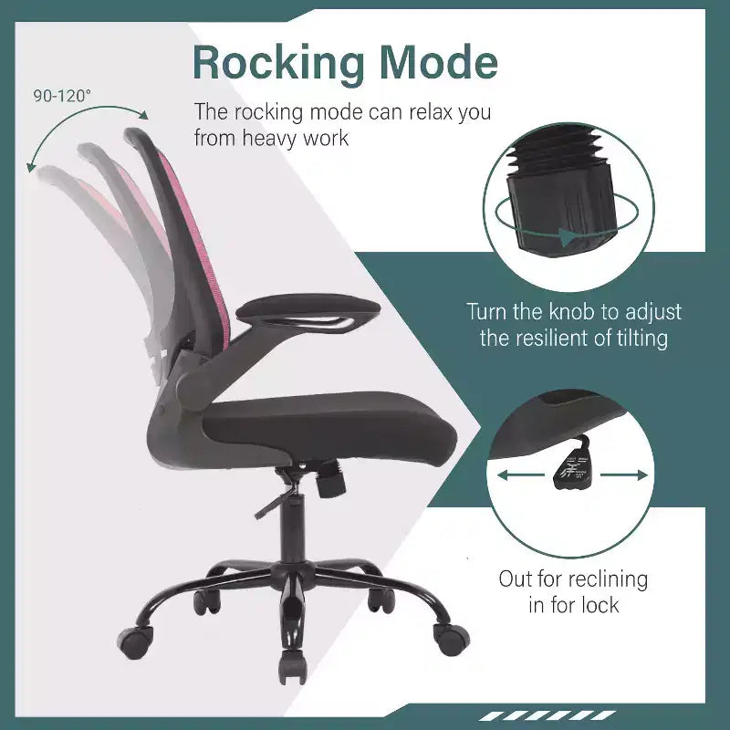 BestMassage Sedia da ufficio Sedia da computer con schienale in rete, altezza regolabile, funzione girevole e braccioli ribaltabili