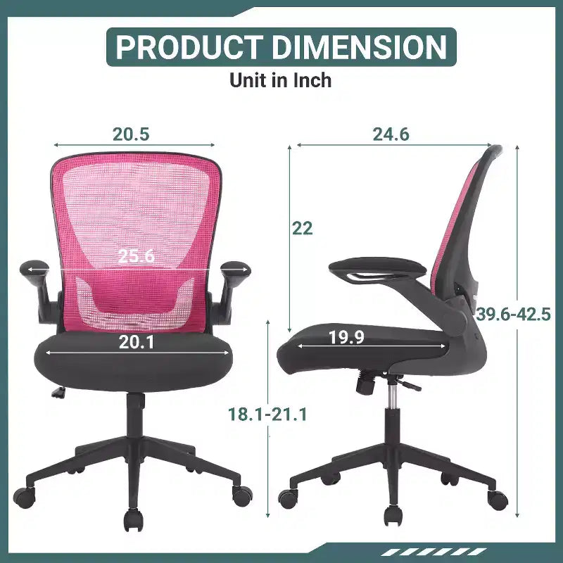 BestMassage Sedia da ufficio Sedia da computer con schienale in rete, altezza regolabile, funzione girevole e braccioli ribaltabili