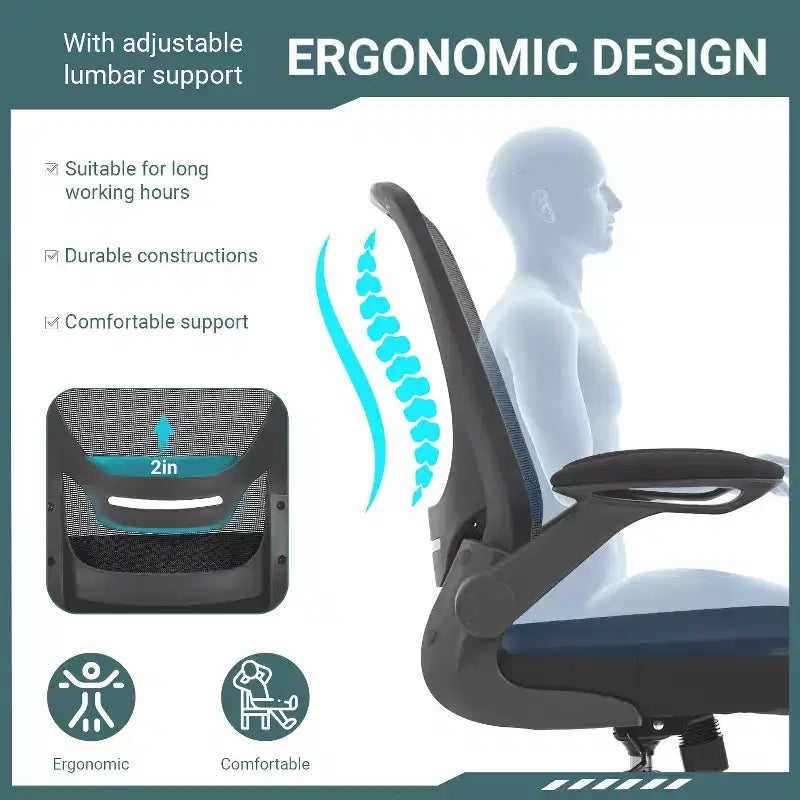 BestMassage Sedia da ufficio Sedia da computer con schienale in rete, altezza regolabile, funzione girevole e braccioli ribaltabili