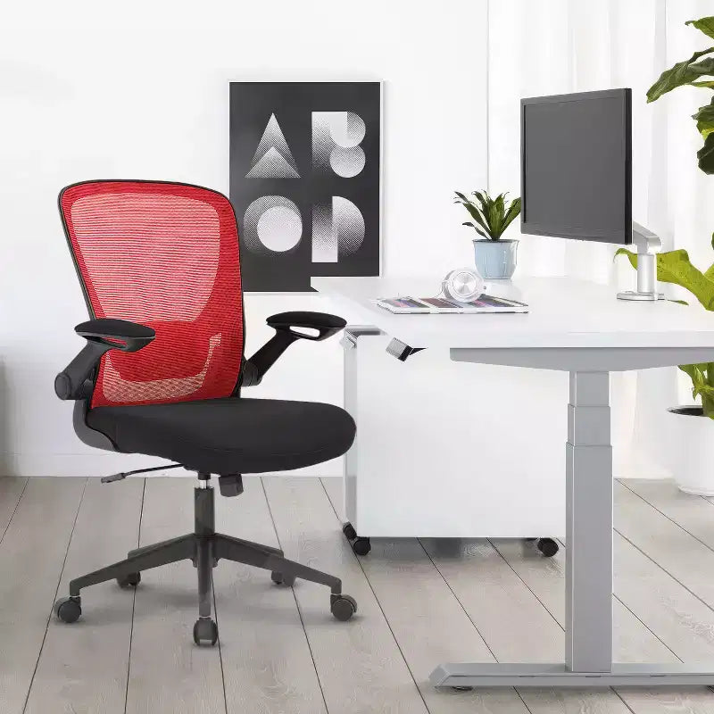 BestMassage Sedia da ufficio Sedia da computer con schienale in rete, altezza regolabile, funzione girevole e braccioli ribaltabili