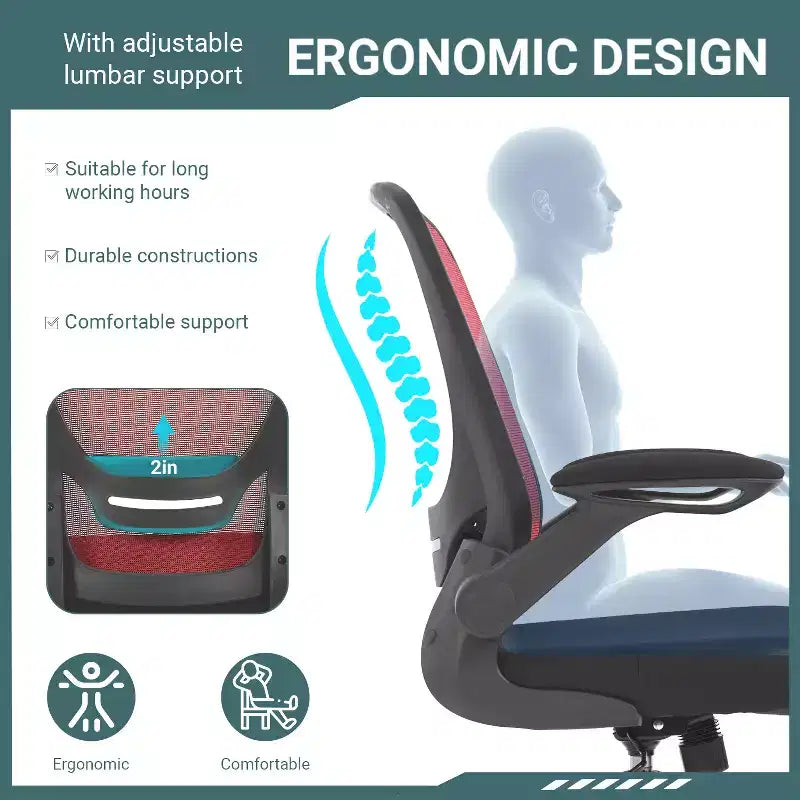 BestMassage Sedia da ufficio Sedia da computer con schienale in rete, altezza regolabile, funzione girevole e braccioli ribaltabili