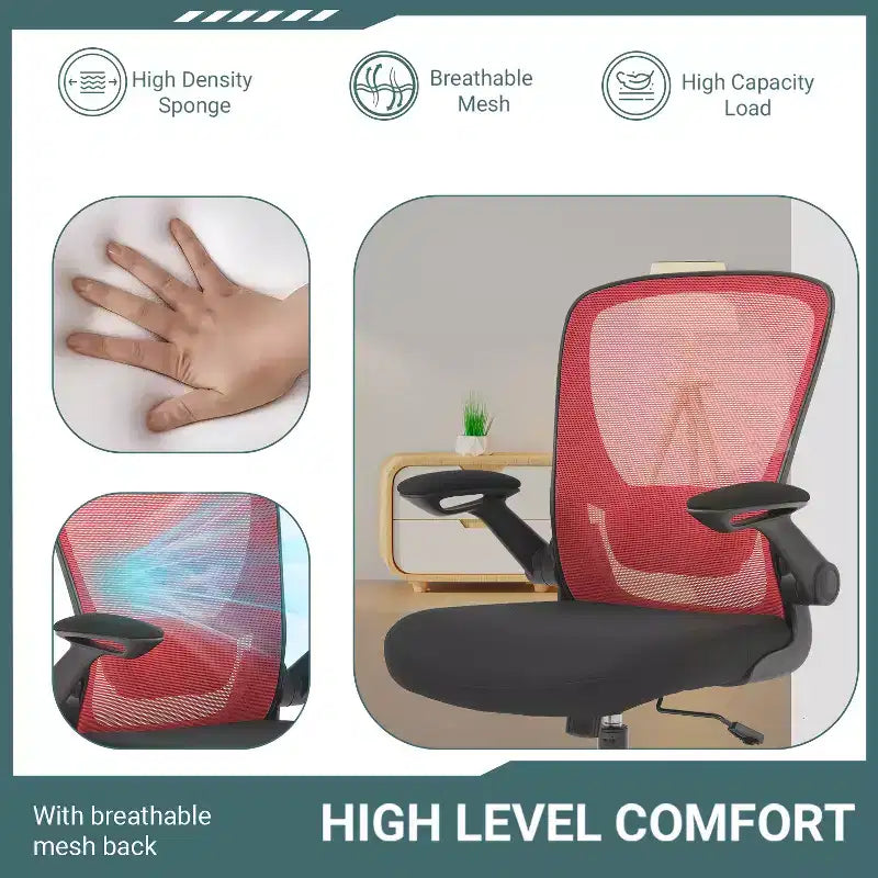 BestMassage Sedia da ufficio Sedia da computer con schienale in rete, altezza regolabile, funzione girevole e braccioli ribaltabili