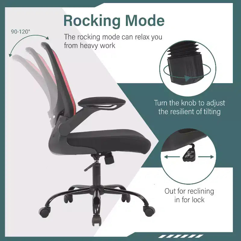 BestMassage Sedia da ufficio Sedia da computer con schienale in rete, altezza regolabile, funzione girevole e braccioli ribaltabili