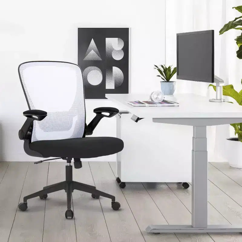 BestMassage Sedia da ufficio Sedia da computer con schienale in rete, altezza regolabile, funzione girevole e braccioli ribaltabili