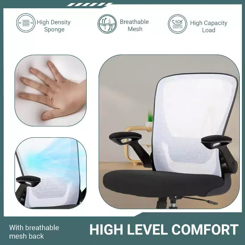 BestMassage Sedia da ufficio Sedia da computer con schienale in rete, altezza regolabile, funzione girevole e braccioli ribaltabili