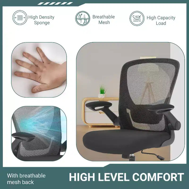 BestMassage Sedia da ufficio Sedia da computer con schienale in rete, altezza regolabile, funzione girevole e braccioli ribaltabili