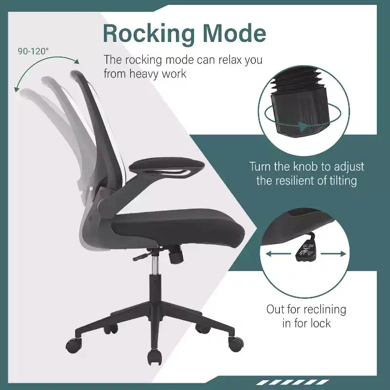 BestMassage Sedia da ufficio Sedia da computer con schienale in rete, altezza regolabile, funzione girevole e braccioli ribaltabili