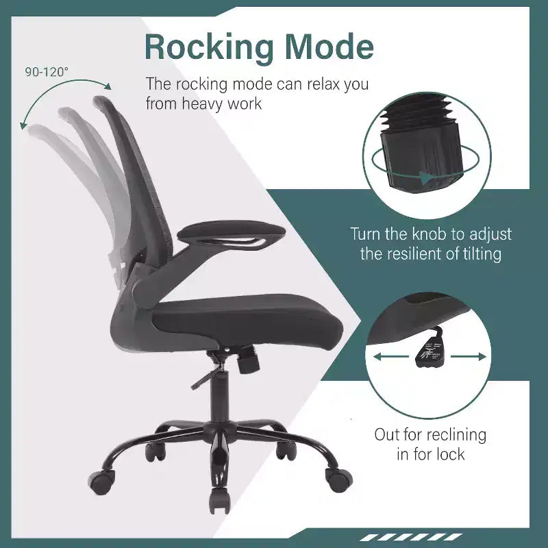 BestMassage Sedia da ufficio Sedia da computer con schienale in rete, altezza regolabile, funzione girevole e braccioli ribaltabili