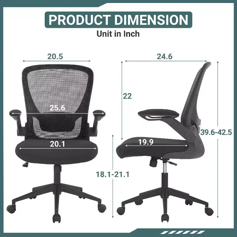 BestMassage Sedia da ufficio Sedia da computer con schienale in rete, altezza regolabile, funzione girevole e braccioli ribaltabili