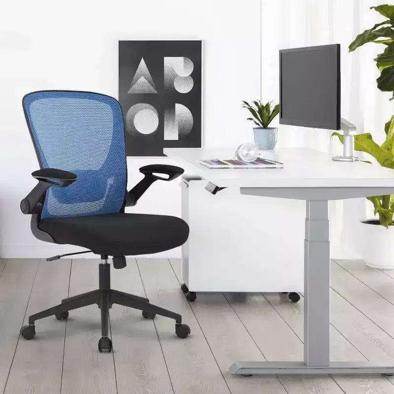 BestMassage Sedia da ufficio Sedia da computer con schienale in rete, altezza regolabile, funzione girevole e braccioli ribaltabili