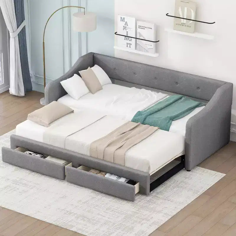 Whisen Divano Letto Estensibile da Una Piazza e Mezza Extra Large a Matrimoniale, Imbottito con Due Cassetti