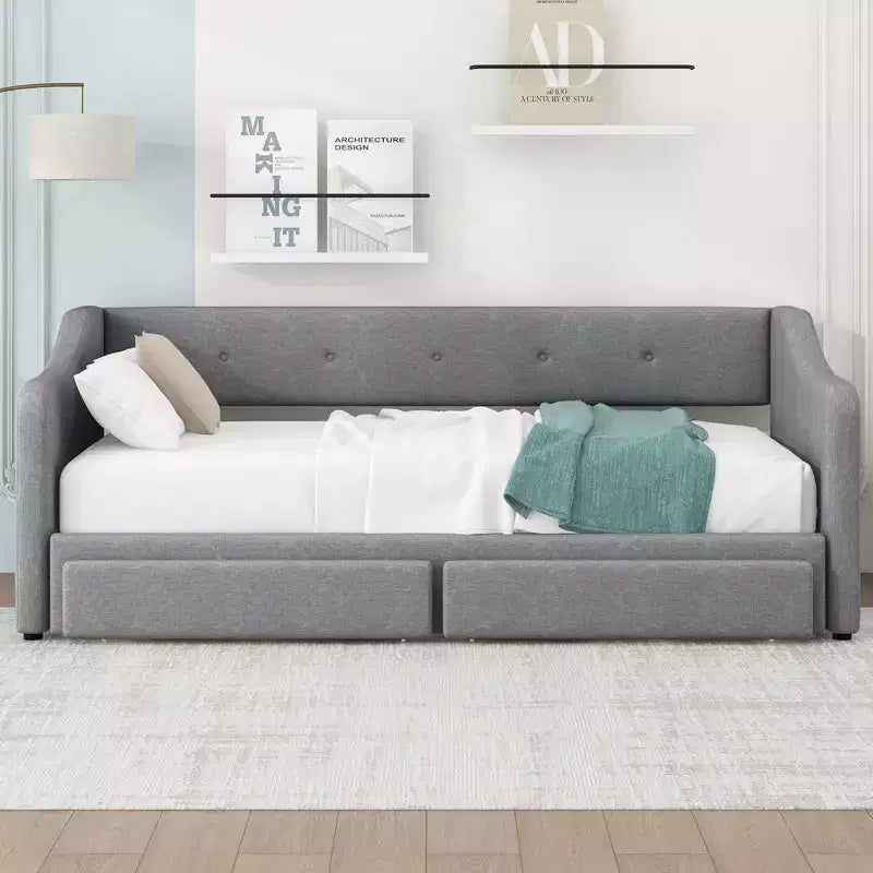 Whisen Divano Letto Estensibile da Una Piazza e Mezza Extra Large a Matrimoniale, Imbottito con Due Cassetti