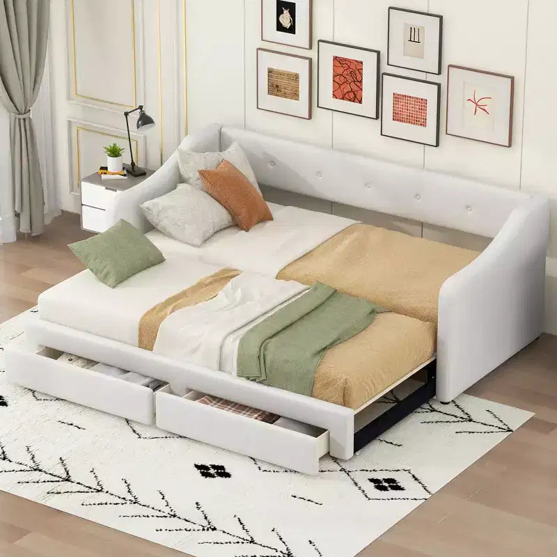 Whisen Divano Letto Estensibile da Una Piazza e Mezza Extra Large a Matrimoniale, Imbottito con Due Cassetti