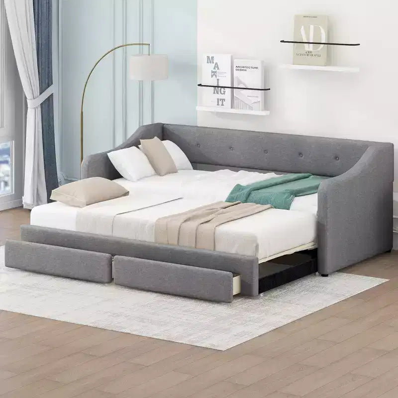 Whisen Divano Letto Estensibile da Una Piazza e Mezza Extra Large a Matrimoniale, Imbottito con Due Cassetti