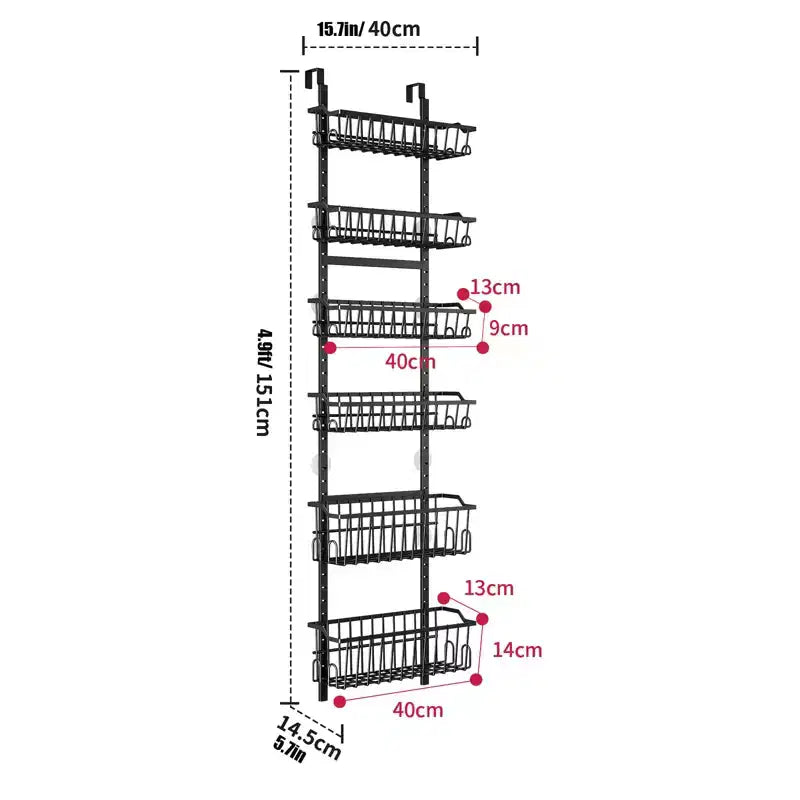 Organizzatore salvaspazio da appendere alla porta della dispensa, con cestelli regolabili e rimovibili, ventose, 6/8 ripiani, da appendere dietro la porta per bagno e cucina