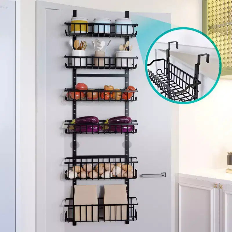 Organizzatore salvaspazio da appendere alla porta della dispensa, con cestelli regolabili e rimovibili, ventose, 6/8 ripiani, da appendere dietro la porta per bagno e cucina