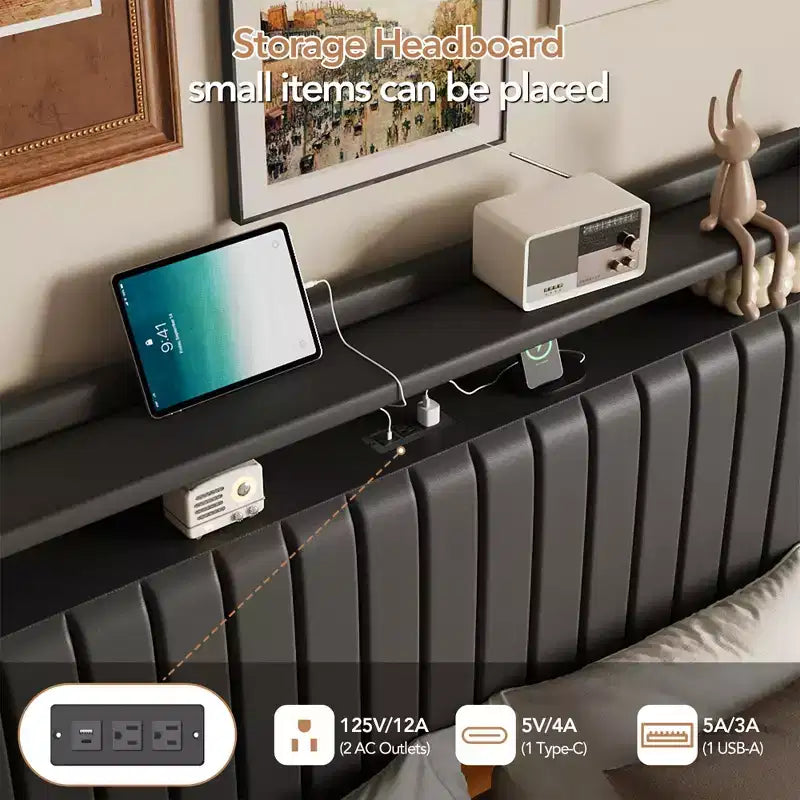 Whizmax Letto Galleggiante con Luci LED RGB e Stazione di Ricarica, Struttura Letto Imbottita con Testiera Portaoggetti Alta 50 Pollici