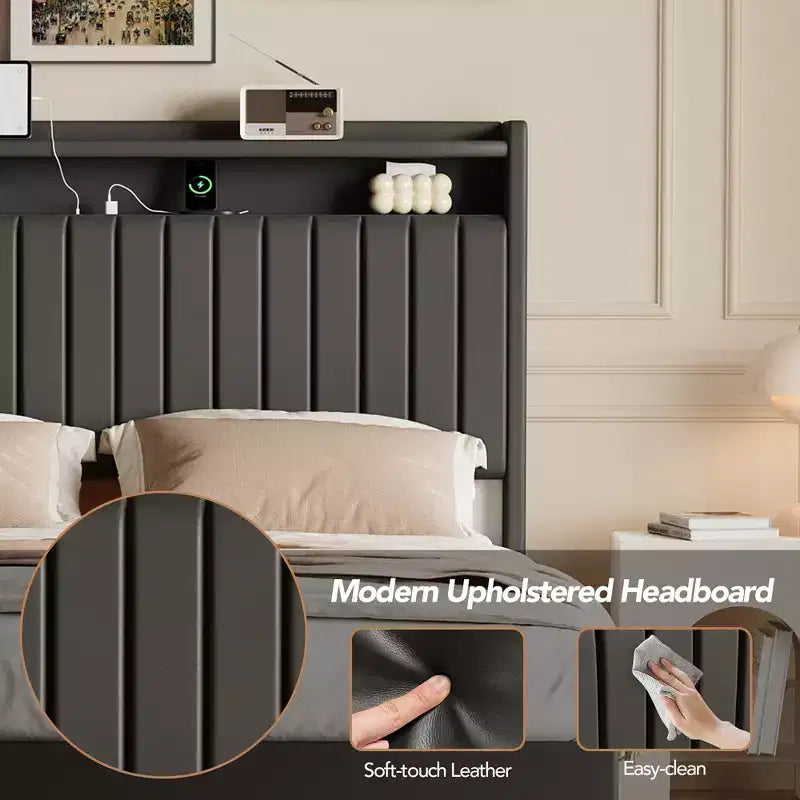 Whizmax Letto Galleggiante con Luci LED RGB e Stazione di Ricarica, Struttura Letto Imbottita con Testiera Portaoggetti Alta 50 Pollici