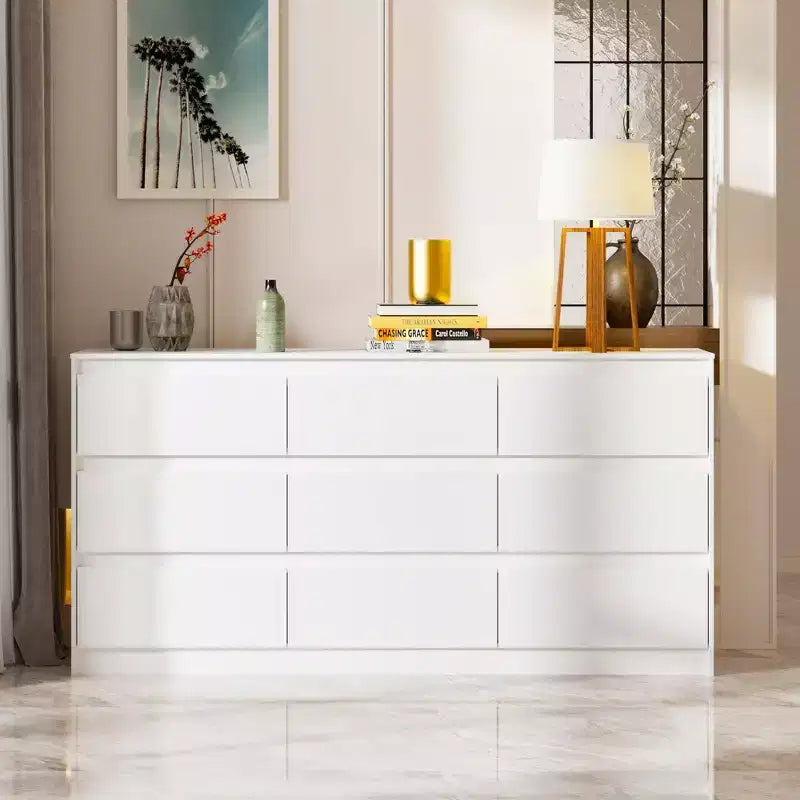 Famapy Modern Minimalist 9 Drawer Horizontal Dresser Storage Cabinet - Spacious Organizer for Bedroom/Living Room