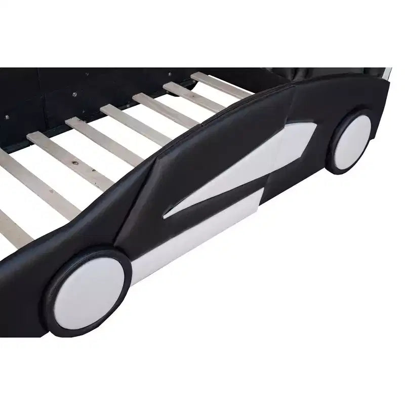Letto a piattaforma Whisen Twin Size a forma di auto da corsa dal design accattivante con ruote
