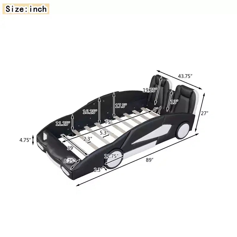 Letto a piattaforma Whisen Twin Size a forma di auto da corsa dal design accattivante con ruote