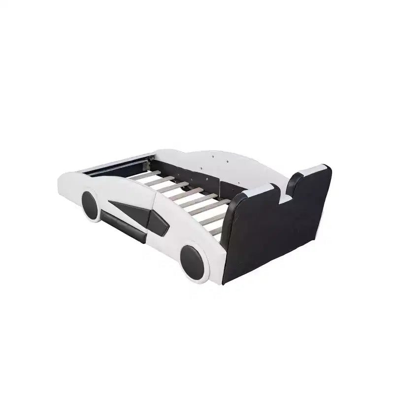 Letto a piattaforma Whisen Twin Size a forma di auto da corsa dal design accattivante con ruote