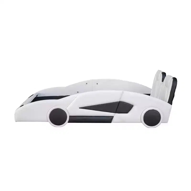 Letto a piattaforma Whisen Twin Size a forma di auto da corsa dal design accattivante con ruote